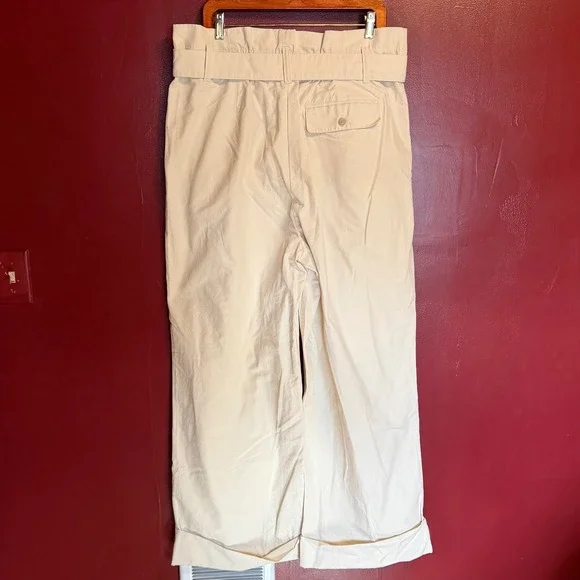 Banana Republic Belted Wide Leg Pants Size 18 Beige Paper-bag Pleated Waist - Picture 4 of 9